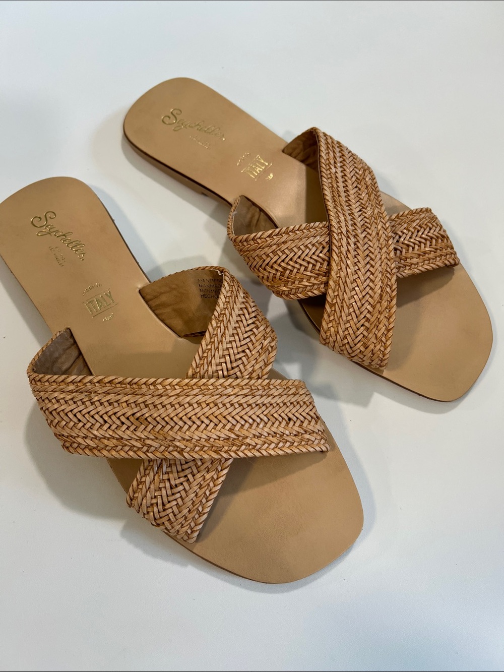 Seychelles Woven Crisscross Tan Slide Sandals